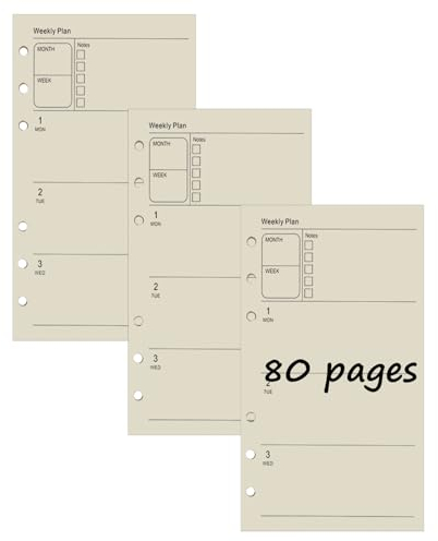 3 Packungen A6 Wochenplan Nachfüllpapier, 240 Blätter 6 Löcher Nachfüllpapier Nachfüllbare Refill Paper Nachfülleinlagen für Notizbuch, Tagbuch, Skizze, Malerei