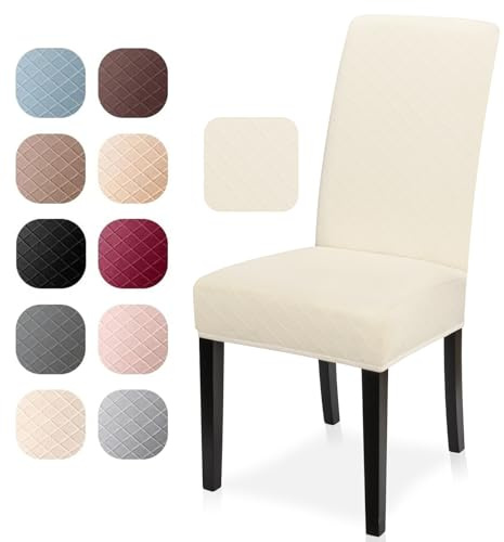 Stuhlbezüge Modern 2er Set Universeller Stuhlhussen Elastischer Stretchbezug, abwaschbarer Jacquard Bezug mit Rutschfestheit & Atmungsaktivität, Spannbezug ideal für Events und Deko Bankett (Creme)
