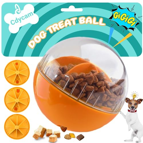 Cdycam Dog Treat Ball Treat Dispensing Interactive Toys for Dogs, Squeaky Dog Puzzle Toy for Boredom Slow Feeder (Orange)