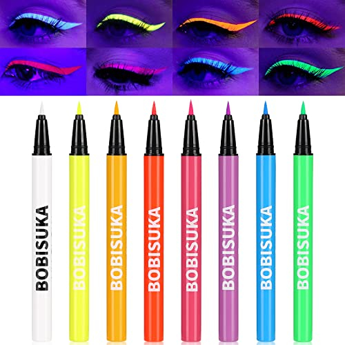 BOBISUKA UV Eyeliner Set 8 Colori Waterproof, Eyeliner Liquido Ricco, A Prova di Sbavature, A Lunga Durata, Altamente Pigmentato