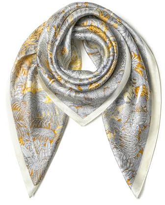 SHIROUYU 100% ren mullbärssilkesscarf 35 tum stor fyrkantig lätt huvudduk – kvinnors hårband sjalen – presentförpackad, Ris vit, 88 * 88CM