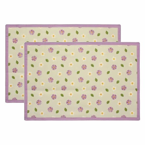 THUN, Set 2 Tovagliette in 100% Cotone, Decorate con Motivi Floreali, Linea Florianne, Idea Regalo, 45x30 cm