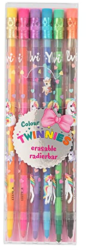 Depesche 12279 Ylvi - Colour Twinnies Buntstifte, 6 Steckbuntstifte mit jeweils 2 Farben und Radierern