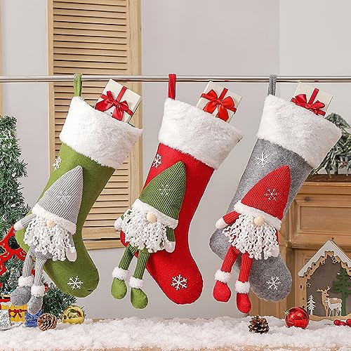 Nikolausstrumpf 3er Set,Nikolausstiefel zum Befüllen,Großer Weihnachtsstrumpf, Weihnachtsgeschenktasche Bonbontüte, Weihnachtssocke Weihnachtsdeko zum Aufhängen für Wand, Kamin, Treppe,Weihnachtsbaum