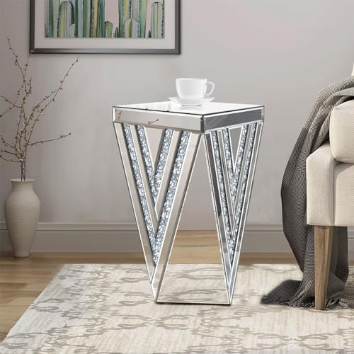 Pregaspor Beistelltisch mit silberfarbenem Spiegel mit Glaseinlage, klein und glatt, für Wohnzimmer, Sofa, Schlafzimmer, Ecke, 55,8 cm hoch