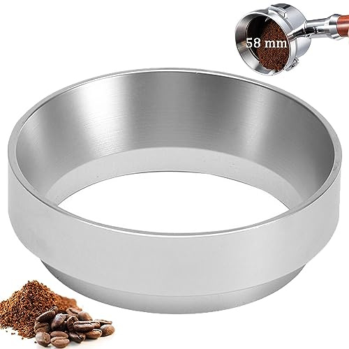 Universal Kaffeedosierring, 58mm Espresso Siebträger Trichter, Espresso Trichter Ersatz, Kaffee Dosiertrichter, Kaffeemaschine Zubehör, für die Kaffeezubereitung (Silbrig)