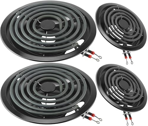 Black Porcelain Burner Drip Pans 2*WB31M19(8”) 2*WB31M20(6”)&Electric Stove Burner Replacement 2*MP15YA(6) 2*MP21YA(8) Compatible for G-E Hot-point Ken-more Electric Range Stove by MIFLUS