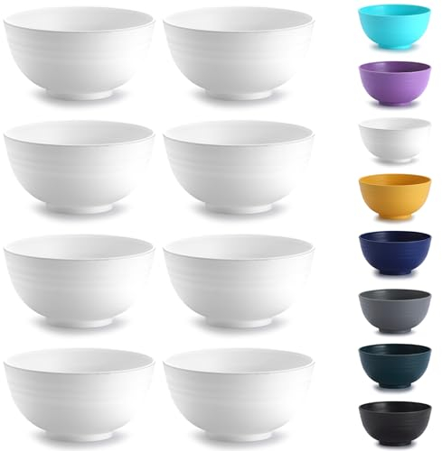 Kyraton Ciotole di plastica per cereali 8 pezzi, infrangibile e riutilizzabile ciotola leggera per riso Noodle Zuppa Snack Insalata di frutta BPA