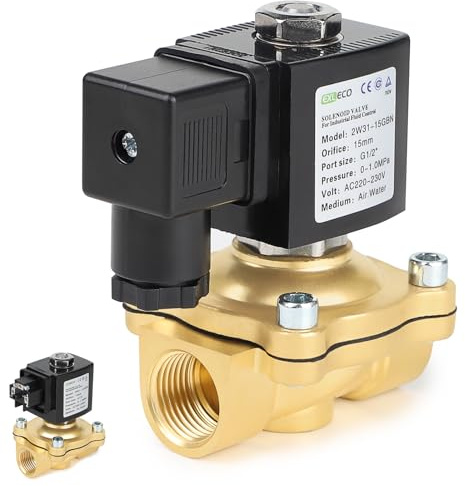 EXLECO 230V AC Magnetventil Messing G1/2 Elektromagnetventil Messing | Elektrisch Magnet Ventil DN20, 0-10 bar, Wassereinlass, Wasserverteilungsventile, NC, Direktwirkend für Wasser und Luft