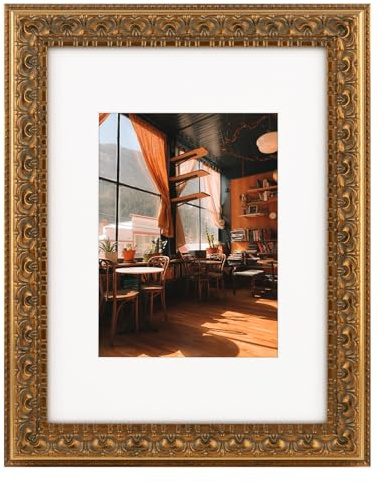 Golden State Art, 9X12 Ornate Finish Photo Frame with White Mat for 6X8 Picture & Real Glass, Color: Bronze