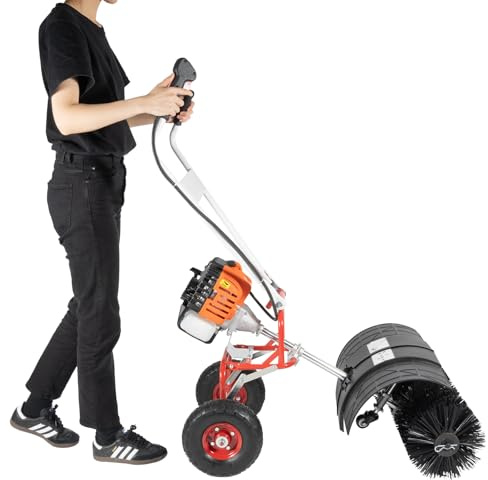 Gas Power Broom Sweeper,Artificial Grass Sweeper,Artificial Turf Vacuum,Powered Brush Sweeping Broom Walk-Behind Outdoor Hand Push Sweep Machine for Lawn Leaf Snow Grass Gravel Cleaning