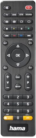 Hama Télécommande Universelle TV pour 4 appareils (Infrarouge, Bouton Intelligent, portée de 10 m, idéale par Exemple pour TV, Lecteur DVD, magnétoscope, récepteur, Set Top Box, préprogrammée) Noir