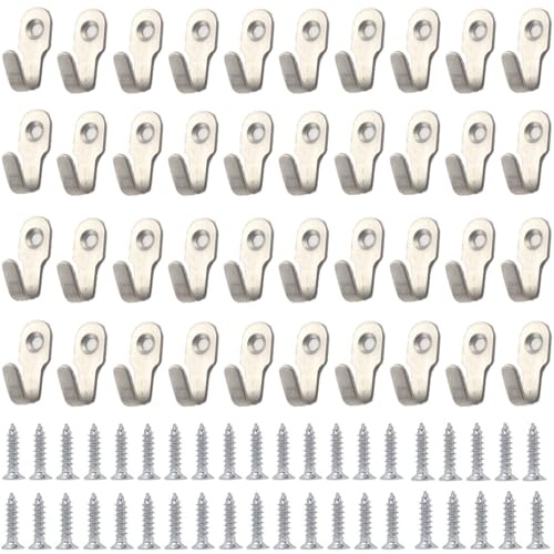 lurora2021 40 Pièces Crochet Mural A Visser Mini Crochet pour Clef Avec Vis Crochet Métallique Avec Vis Crochet À Visser Argent Mural pour La Cuisine, La Chambre, Le Vestiaire Et L'armoire (Argent)