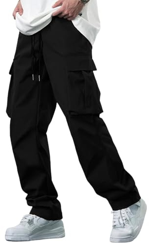 YAOBAOLE Pantalon Cargo Homme Taille Elastique Pantalon Coton Homme Pantalons de Travail Hommes Grande Taille avec Multi Poches Noir M