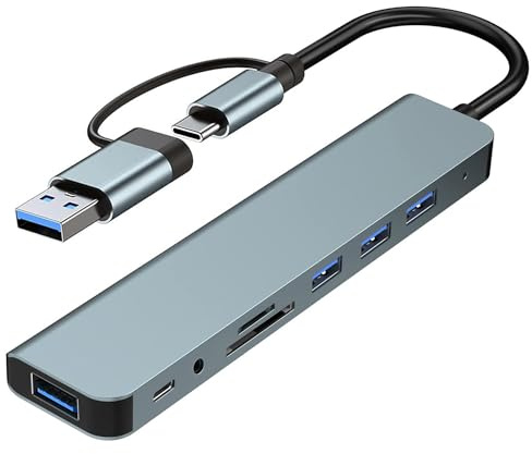 Hub USB-C 8 en 1,4 USB-A, Lecteur de Carte SD/TF, Prise Casque, Adaptateur multiport pour Smartphones, Ordinateurs Portables, iPad Pro, Switch