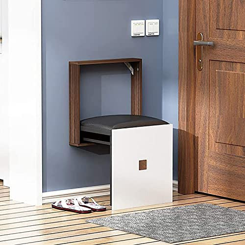 Platzsparender, an der Wand montierter Klapphocker und Schuhregalbank aus Holz mit Lederkissen – ideal für den Eingangsbereich oder die Flurtür, Duschbanksitz im Lieferumfang enthalten! Star of Light
