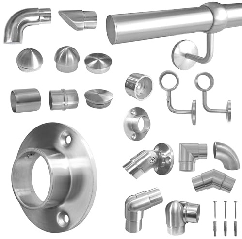 BASIT Wandflansch Edelstahl Wandhalterung für Ø42,4mm Geländer WF12 | Wandlager Rohrhalterung Flansch Rohrflansch Steckfitting für Handlauf, V2A geschl. K240, Handlaufteile selbst konfigurierbar