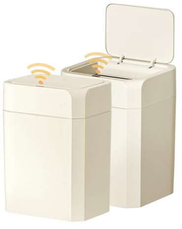 ELPHECO Bathroom Trash Can with lid - 2.5 Gallon Waterproof Sensor Trash Bin, 10 Liter Motion Sensor Trash Can, Slim Garbage Bin Bathroom Decor (Beige., 3.5 Gallon*2 Beige)