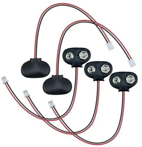 Aifeier ET 5Pcs 9V Battery Clip Connector, Battery Snap to 2-Pin XH2.54 Plug Connector Cable T Type Connector, Leather Housing and Leads Wires for Connecting 9V Batteries to Boards