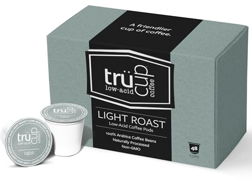 trücup Low Acid Coffee K-Cups - Light Roast - Single Serve Coffee Pods - Can Be Gentle on the Stomach (48 Count)