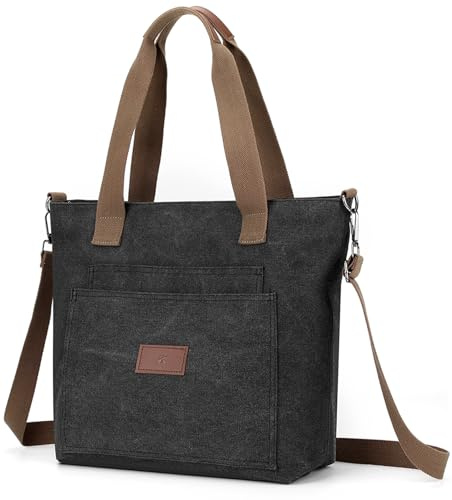 zhongningyifeng Damen Canvas Tote A4 Handtasche mit Reißverschluss Umhängetasche für Einkaufen Reisen Arbeit