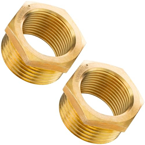 Poppstar 2X Brass Reducer External Thread 1 Inch to Internal Thread 3/4 Inch, with Hexagon