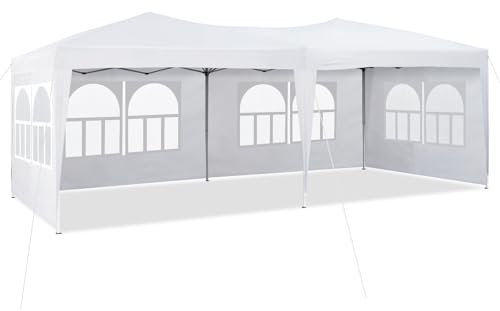 ZBAOLTO 3x6 Pavillon Faltpavillon, Gartenlauben Partyzelt mit UV-Schutz, Wasserdicht Stabil mit 6 Seitenteilen, Gartenpavillon für Hochzeiten Pavillon für Garten, Party, Festival (weiß)