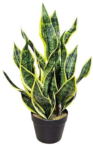 Artificial Snake Plant with Black Pot Faux Mother in Law Plant Modern Decor House Fake Tropical Sansevieria Plant Agave for Indoor and Outdoor Home Office Decor Room Housewarming Gifts