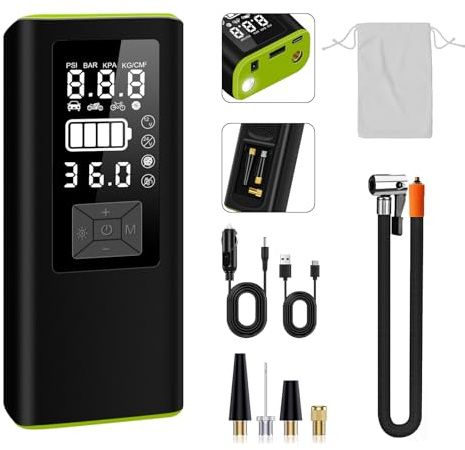 NOLYTH Tyre Inflator Cordless Compressor: Portable Electric Air Pump for Car Bike - 150PSI Dual Digital Pressure Gauge 12V DC Rechargeable Battery Auto Shutoff - Gift for Drivers Campers Cyclists