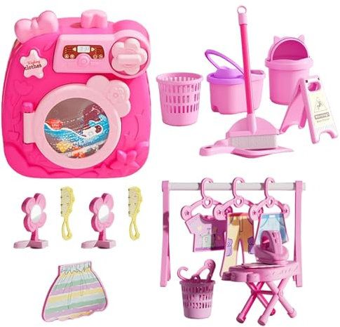 Nankoyal Spielwäscheset für Kinder, Kinderwaschmaschine | Tragbare Puppenhausmöbel-Waschmaschine,Spielzeug für Mädchen, Lern- und Bildungsspielzeug, Spielzeugset für Waschmaschine und Wäsche zum
