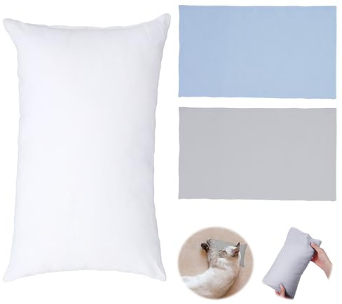ODDerZZii Petit coussin de voyage rectangulaire avec 2 mini taies d'oreiller (gris et bleu), coussin de voyage rectangulaire pour enfants, adultes, animaux domestiques, soutien du cou et des genoux