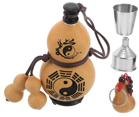 Vaguelly Chinese Style Gourd Kettle Natural Bottle Outdoor Portable Gourd Flask Cap Water Container for Hiking Camping