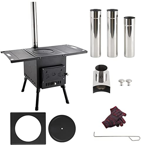 Portable Outdoor Wood Stove – Carbon Steel, High-Temperature Heat-Resistant Finish, 3 Interlocking Pipes, Hinged Door with Adjustable Air Vent, Easy Storage & Transport, Ideal for Camping, BBQ