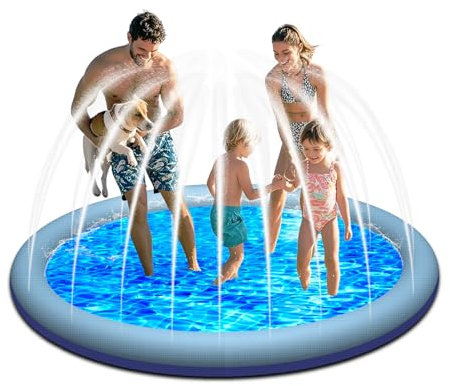 KIMIGO Sprinkler Wasser,Splash Pad für Kinder,Spritzpad für Kinder und Hund,200CM Wasserspielzeug Hund Pool,Verdickte Splash Spielmatte Rutschfestes Wassersprinkler Pad Aufblasbares Wasserspielzeug