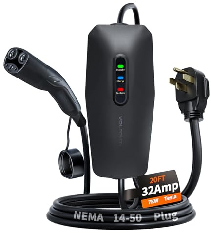 VDLPOWERVP Level 2 Tesla Charger 32Amp, 7KW Electric Vehicle Portable Charger with 20FT Cable, Home EV Charging Station for Tesla Models Y/X/3/S, 240V NEMA 14-50 Plug