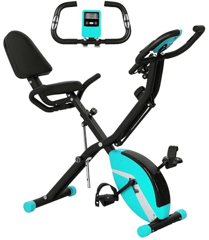 SPORTNOW Vélo d'appartement pliable avec dossier, silencieux, avec 8 niveaux de résistance magnétique, selle réglable, volant, écran LCD, cardiofréquencemètre et bande de charge 110 kg, vert