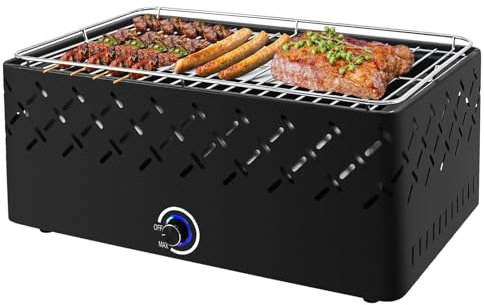 kisidus Barbecue a Carbone senza fumo Grill con Ventilatore: BBQ Portatile per Giardino e Campeggio, Accensione Veloce e Semplice