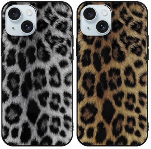 Saqmkil 2 st fodral för iPhone 15 6,1 tum, Aesthetic Leopard Mönster Fodral, TPU Silikon Kvinnor Tunn Mjuk Stötsäker Stötsäker Skyddshölje Fodral för iPhone 15