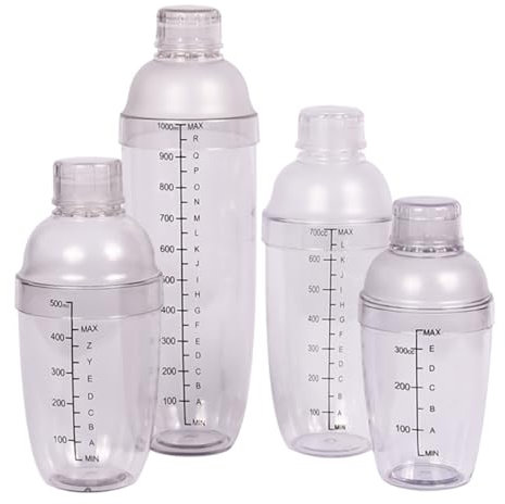 CONGARTENO 4piezas Coctelera De Plástico Con Escala De Shakers Para Cócteles Bar y Casa Mezclador De Bebidas Diseño Antideslizante Tapa Extraíble