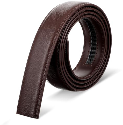 Andibro Cintura da uomo a cricchetto automatica, cintura in pelle senza fibbia, larghezza 35 mm, regolabile, cintura a cricchetto per uomo, abbigliamento jeans, marrone, 130 x 3,5 x 0,5 cm
