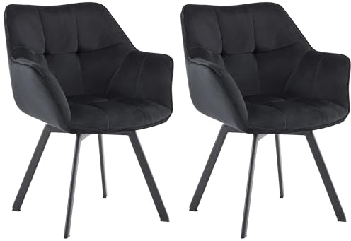CLP Juego de 2 sillas de Comedor Jordi de Terciopelo | Sillón Giratorio para salón y Comedor, Color:Negro