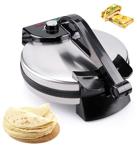 1800W Electric Chapati Maker, 10in Roti Maker with Non-Stick Coating and Indicator Lights, Adjustable Temperature, Electric Tortilla Press for Pancakes, Crepes & Omelettes