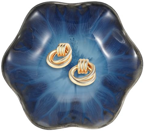 sourcing map 1Pcs Ceramics Jewelry Plate, Lotus Leaf Shape Key Holder Bowl for Entryway Table Decor Small Ring Tray Dish Gift for Women Girlfriend, Blue