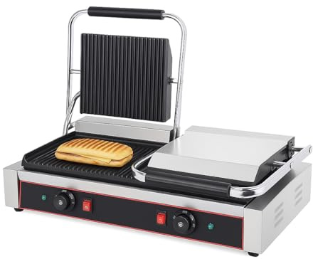 Grill Panini Professionnel Double - 4,4 kW - Plaques de Cuisson 2 Zones - Température 0 à 300°C - Haute Performance