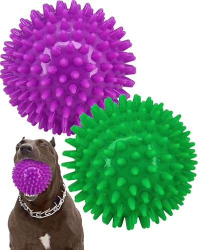 Aozuoton 2 Stück 8,9 cm strapazierfähiger, quietschender Hundeball für mittelgroße und große Hunde, stacheliges Hundespielzeug für saubere Zähne und Training, großes Hundespielzeug für aggressive