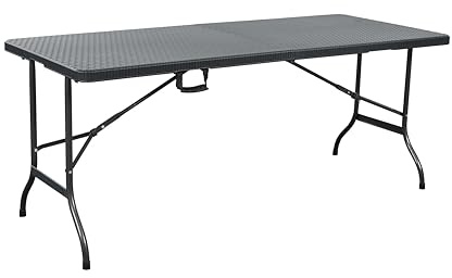METRO Professional Mesa de Exterior Plegable Vanimo, Acero/HDPE, 180x75 cm, con Asa de Transporte, para 8 Personas, Efecto Ratán, Negro