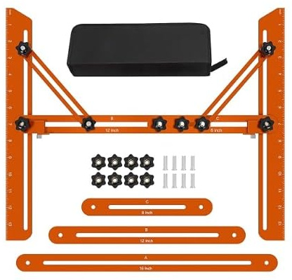 Everkeen Stair Tread Template Tool, Stairs Treads Jig Stair Step Gauge Aluminum Alloy Ruler with Angled Brace and Edge Flip Stops Adjusting Length from 12 to 60, Stair Tools Measuring Gauge