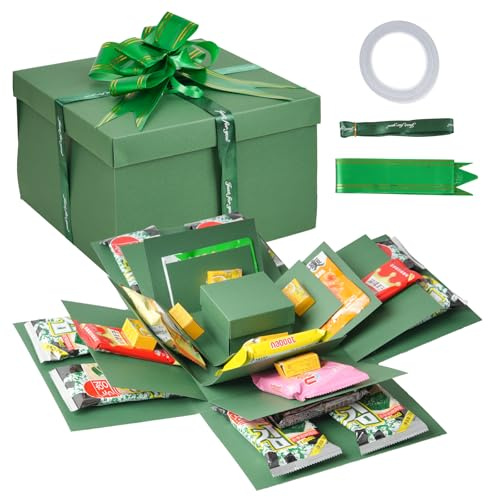 CROUTE Geschenkbox Explosionsbox, 5-Lagige Kreative Explosion Box, Surprise Box, DIY Handgemachte Überraschungsbox für Geburtstag Weihnachten Jubiläum Valentinstag Hochzeitsgeschenk (Grün)