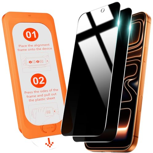 OMOTON Privacy Screen Protector for iPhone 17 Pro Max [Auto-Dust Removal] | Tempered Glass Film with 9H+ Hardness & 12FT Military Grade Shatterproof, 100% Anti-Spy, Full Coverage Protection, 2 Pack