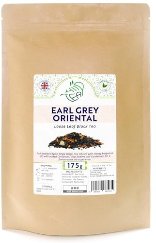 Earl Grey Oriental Loose Leaf Tea – Premium Ceylon With Bergamot (175g) | With Cinnamon & Lily Flowers & Cardamom – Ceylon Single Origin – Rich & Aromatic – Resealable Pouch